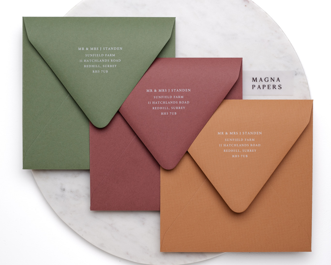 printed envelopes, envelope addressing, white ink printing