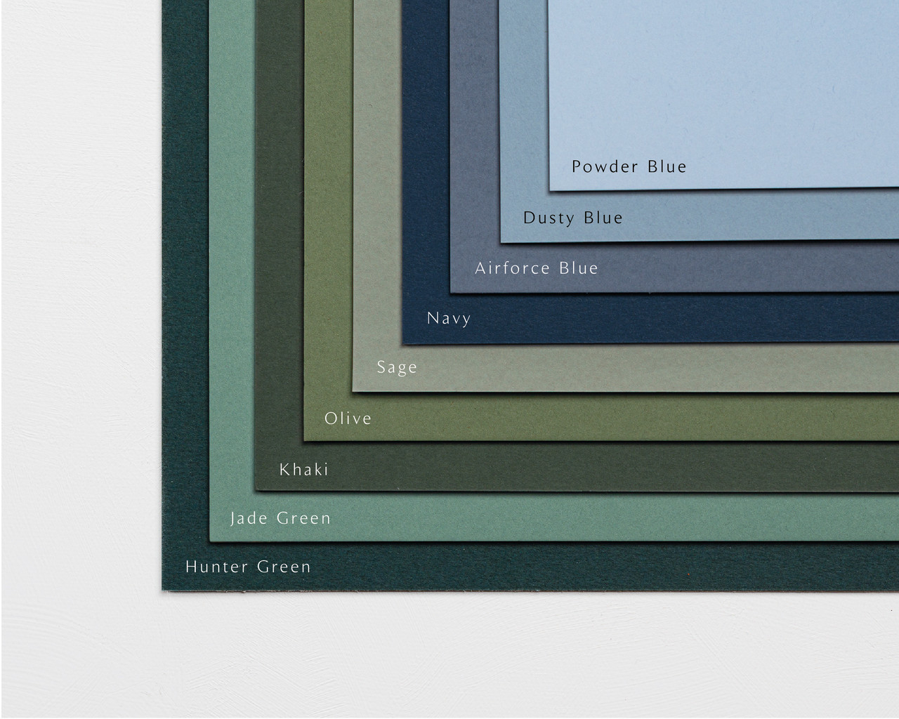 premium card and vellum swatch book with colour names