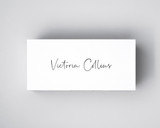 Dove White place card printed with guest name in black ink – elegant and timeless in a smooth white finish.