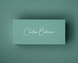 This jade green place card features crisp white ink printing, in a flowing script. The fresh green shade paired with white lettering creates a contemporary, vibrant feel for modern weddings, spring events, or summer dinners.