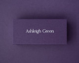 Personalised aubergine flat place card with a name elegantly printed in white ink on thick 300gsm card.
