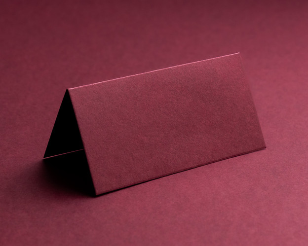 Blank folded burgundy place card made from luxury card stock, ready for personalisation