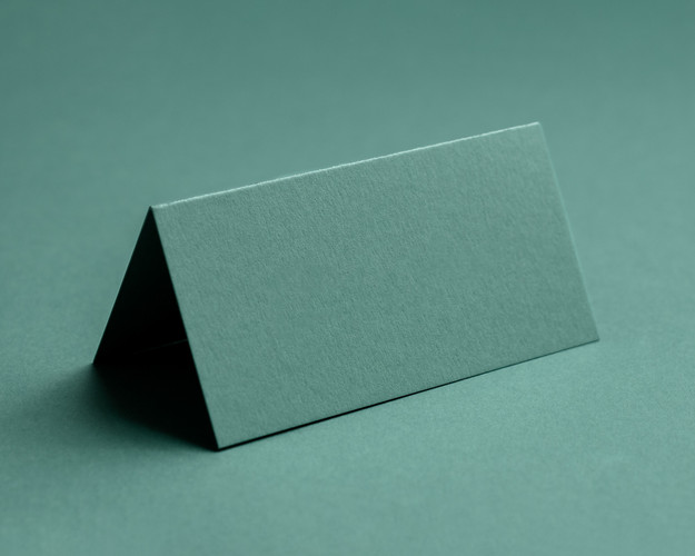 Blank Jade Green folded place card on 300gsm card, scored and ready to fold – perfect for weddings and events.