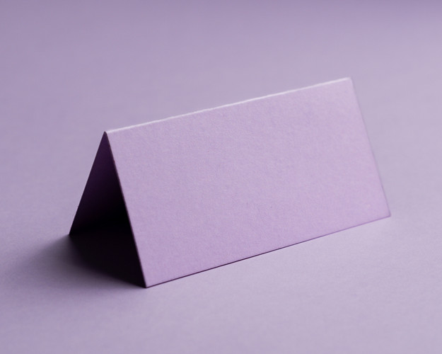 Blank lilac folded place card on premium 300gsm cardstock, ready for personalisation.