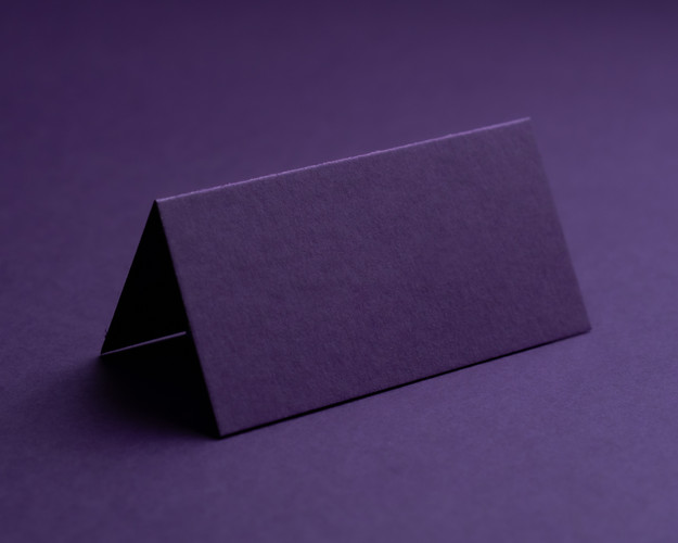 Blank aubergine folded place card made from premium 300gsm card, ideal for personalisation.