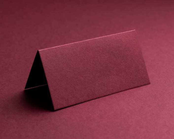 Blank folded burgundy place card made from luxury card stock, ready for personalisation