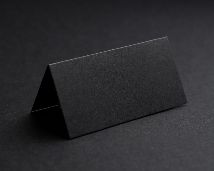 Blank Jet Black folded place card made from premium 270gsm or 350gsm card, ready for personalisation.