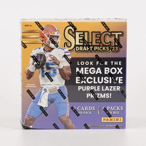 2023 Panini Select Draft Football Mega Box (Purple Lazer Prizms!)