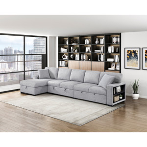 Sectional with Left Chaise, Pull-out Bed Hidden Storages and Shelves, Charging Ports