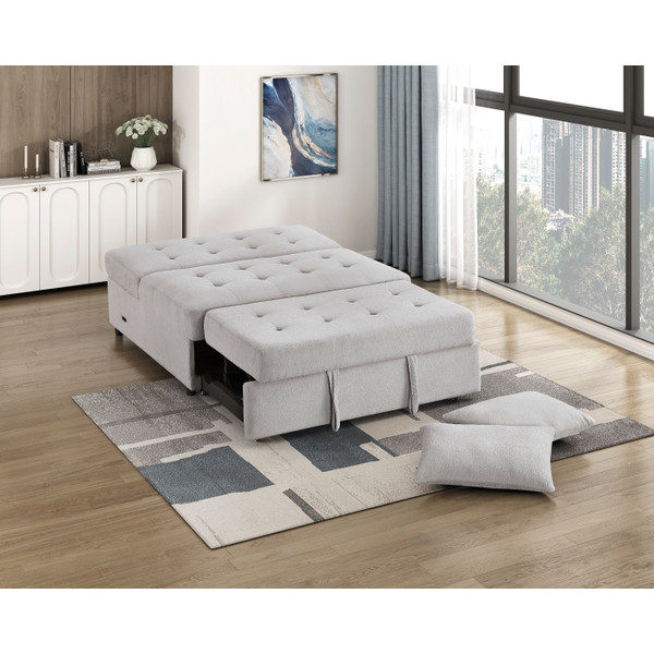 Convertible Armless 2-Seater with Pull-out Bed and Charging Ports