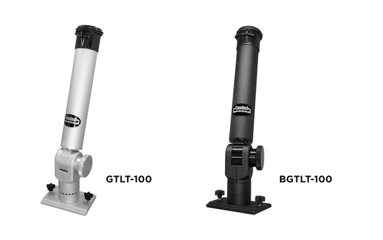 Traxstech Ratcheting Rod Holder Comparison GTLT-100 and BGTLT-100 with Mounting Plate for GTLT-100 Rod Holder. Slides directly into the Traxstech Track System for secure, adjustable placement.