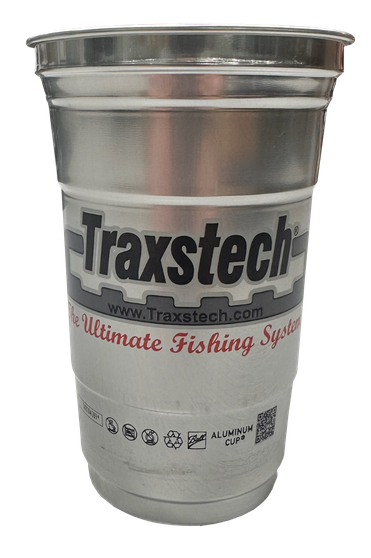 Front Side of the cup - Traxstech-branded Aluminum Cup Recyclable Party Cup.