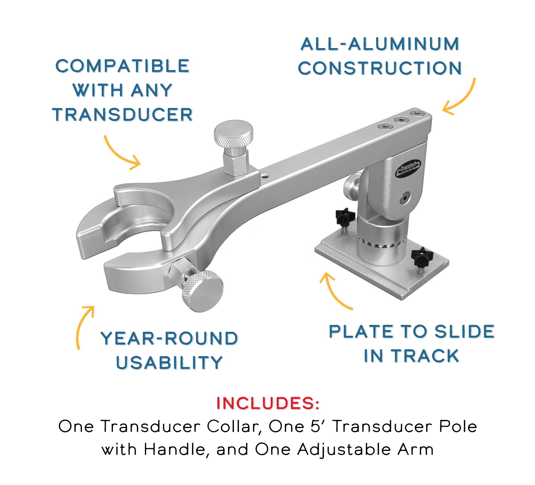 Traxstech Transducer Mount Portable with 5' Pole and Track Mount (TM-1000)  . - Walleye Tackle Store