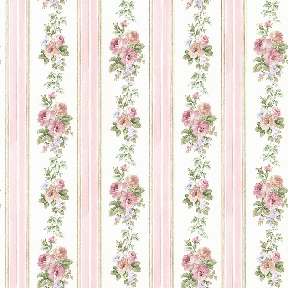 AST3784  Delisa Pink Floral Stripe Wallpaper  by A Street Prints