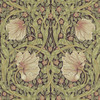 Morris & Co Pimpernel Bullrush Russet wallpaper showing intricate botanical pattern with pimpernel flowers, curling foliage and rich russet tones