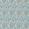 Morris & Co Arbutus Woad Russet wallpaper showing delicate trailing foliage with small red arbutus berries on soft blue background