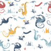 Galerie Tiny Tots 2 Dragons Wallpaper - G78369 - Navy / Red / Yellow / Blue