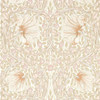 Morris & Co Pimpernel Wallpaper 217064 Cochineal Pink showing swirling botanical vines and stylised flowers in soft pink and neutral tones