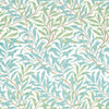 Morris & Co Willow Boughs Willow Sea Glass wallpaper showing flowing willow branches and delicate leaves in soft green and blue tones