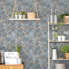 Galerie Just Kitchens Herringbone Brick Wallpaper - G45425 - Blues / Taupe