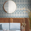 Galerie Dragonfly Damask Wallpaper - ET12414 - Aegean Blue / Dewdrop