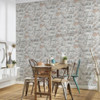Galerie Distressed Plastered Brick Effect Wallpaper - BB51120 - Grey / White / Pink