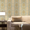 Galerie - String Damask Wallpaper - CI38264 - Blue / Beige