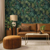 Feature wall holden decor midnight woods wallpaper 14151 green living room