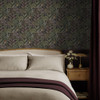 Vendura Weave Black Damson Wallpaper Styled in Bedroom Interior