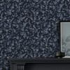 Close-up of Archivistâs Leaf Wallpaper in Navy Blue Design
