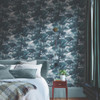 Bobartâs Garden Teal Wallpaper Styled in Bedroom Interior