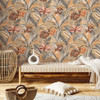 Sofia Leaf Sandalwood Wallpaper Styled in Bedroom Interior