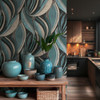 Flowing Leaf Wallpaper - HZ62064 - Blue / Grey / Metallic