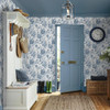 Laura Ashley Adwick Trail Dark Seaspray wallpaper styled in a bright, classic interior