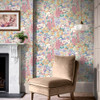 Laura Ashley Everingham Meadow Multi wallpaper styled in a bright, decorative interior