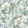 Laura Ashley Elowen Peony wallpaper in pale teal with large painterly peony flowers and soft foliage