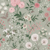 Laura Ashley Otterham Garden wallpaper in pistachio green with detailed wildflowers and trailing foliage