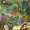 Scenic Castle Garden wallpaper mural in Pale Lime by Little Greene displayed across a wide wall in a living space