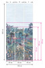 Diagram showing the Little Greene Castle Garden mural in Tea with Florence split into three panels, with measurements indicating panel widths and visible design at different wall heights