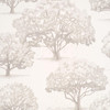 Swatch image of Little Greene Magnolia Blossom wallpaper in Slaked Lime, showing pale tree silhouettes on a soft cream background