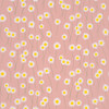 Swatch image of Little Greene Moon Daisies wallpaper in Hellebore, showing white daisies with yellow centres scattered over a soft pink background