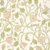 May’s Tulip wallpaper by Little Greene in Clay, featuring flowing tulip motifs in soft green with subtle blush details on a pale neutral background.