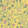 May’s Tulip wallpaper by Little Greene in the Indian Yellow colourway, showing flowing tulip flowers and foliage in soft green, blue and pink on a warm yellow background.
