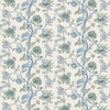 Harlequin Indienne Wallpaper 113374 Cornflower Pine featuring trailing floral vines in cornflower blue and pine green on a neutral background.