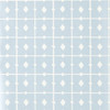 Scion Tiles Wallpaper 113422 Cornflower featuring blue grid pattern with white diamond motifs.