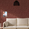 Made Varri Berry wallpaper in modern living room with flowing abstract line pattern.