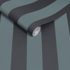 Made Demi Blue Wide Stripe wallpaper roll close-up showing wide vertical stripe design.