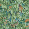 Holden Decor Lemur Leaves Wallpaper 14311 Aqua Green showing tropical jungle foliage with ring-tailed lemurs hidden among palm leaves
