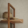 Romo Zenya wallpaper indium textured wall with wooden shelving and ceramic decor in modern interior