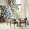 Romo Manzu wallpaper ink geometric blue feature wall in modern dining room interior
